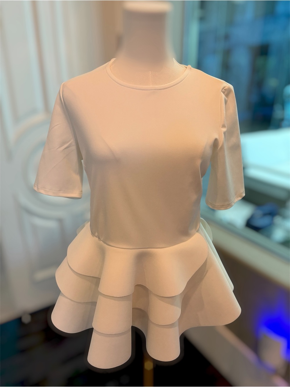 Women’s Cream Peplum Ruffle Top